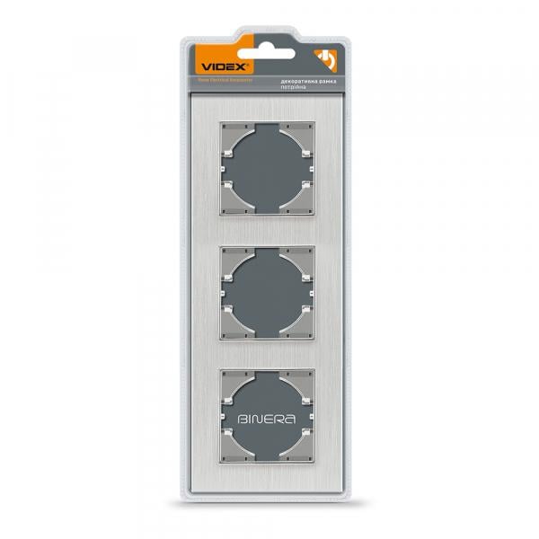 Рамка Videx на 3 місця вертикальна Срібний алюміній