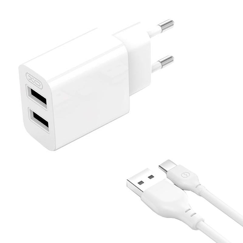 Зарядное устройство сетевое Xo L109 с двумя USB-A портами 5V/2.4A с кабелем USB-A to Type-C Белый (27676154)