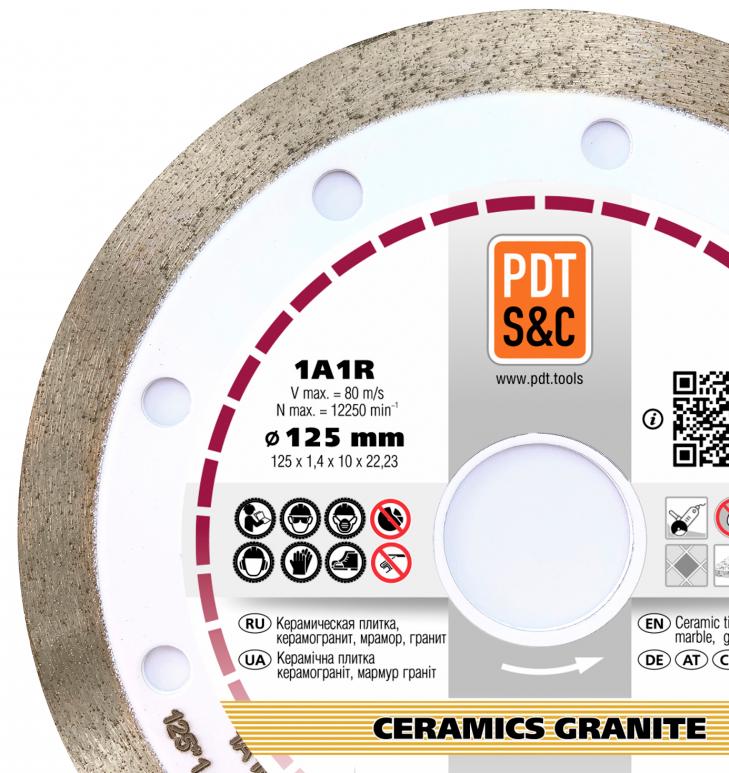 Круг алмазный по керамике PDT Ceramics Granite 1A1R 125х1,4х10х22,2 мм (820200CRMGu) - фото 2