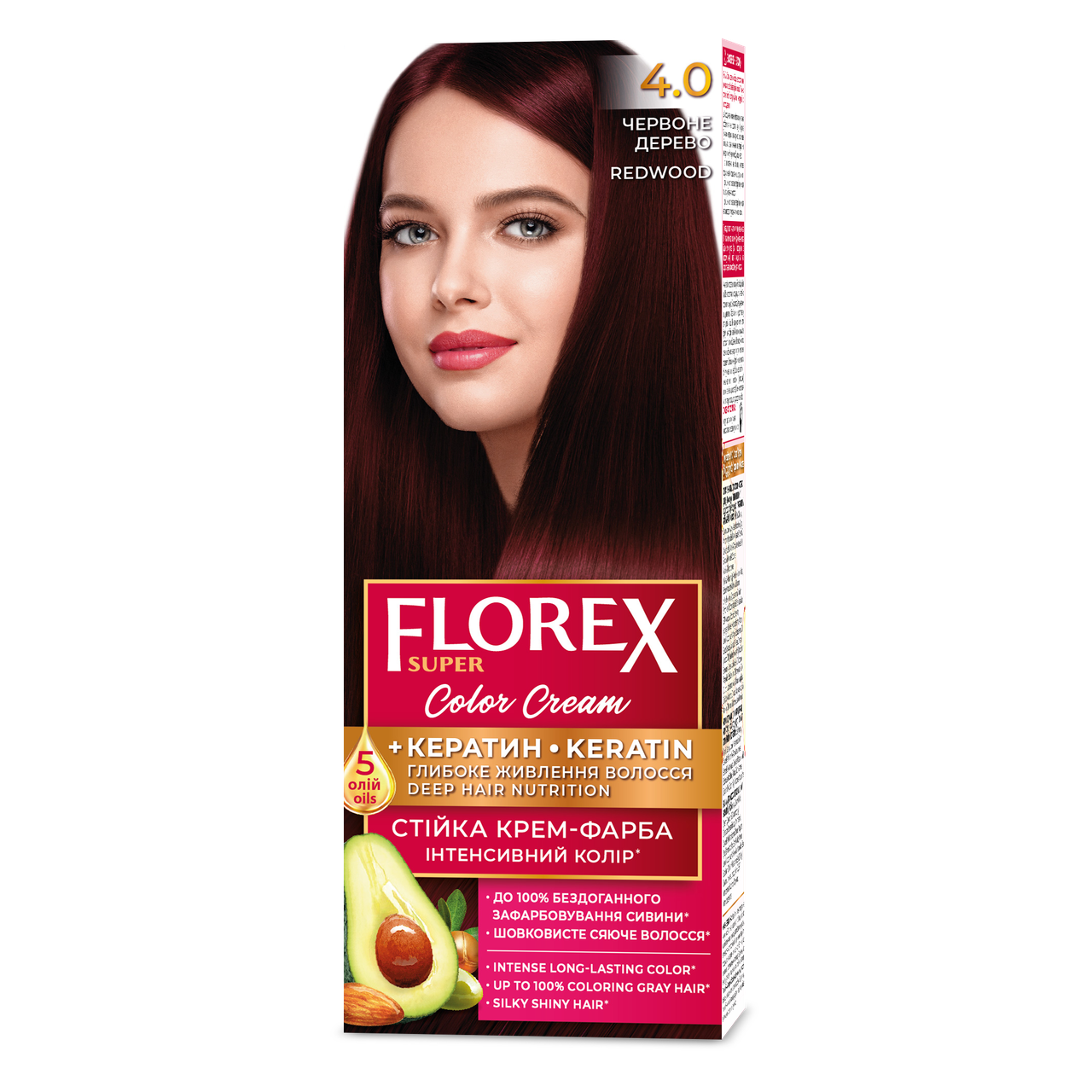 Крем-краска для волос стойкая Florex кератин 4.0 120 мл Красное дерево