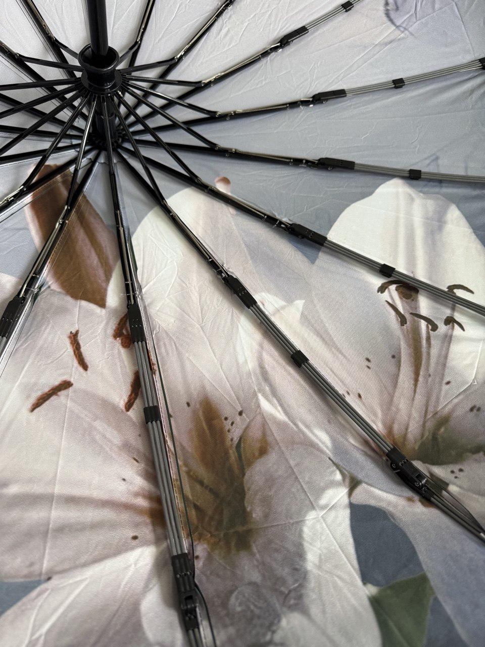 Парасолька-автомат жіноча Три Слона з квітами та однотонним куполом 16 спиць антивітер Зелений/Лілії (7569) - фото 7 Парасолька-автомат жіноча Три Слона з квітами та однотонним куполом 16 спиць антивітер Зелений/Лілії (7569) - фото 7