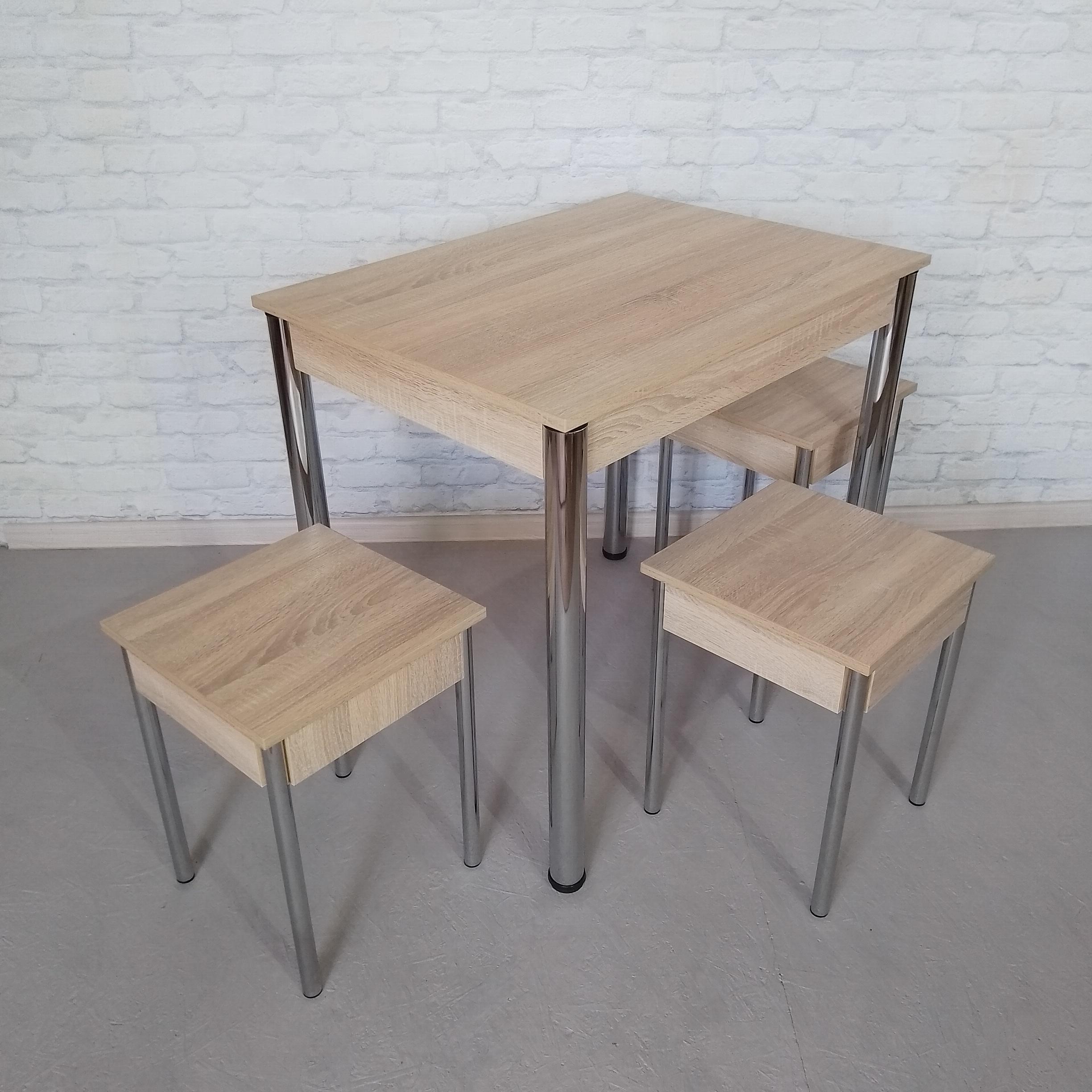 Обеденный стол и 3 табурета Вента не раскладной 80х60х75 см Дуб сонома/Хром (0054) - фото 1 Обеденный стол и 3 табурета Вента не раскладной 80х60х75 см Дуб сонома/Хром (0054) - фото 1