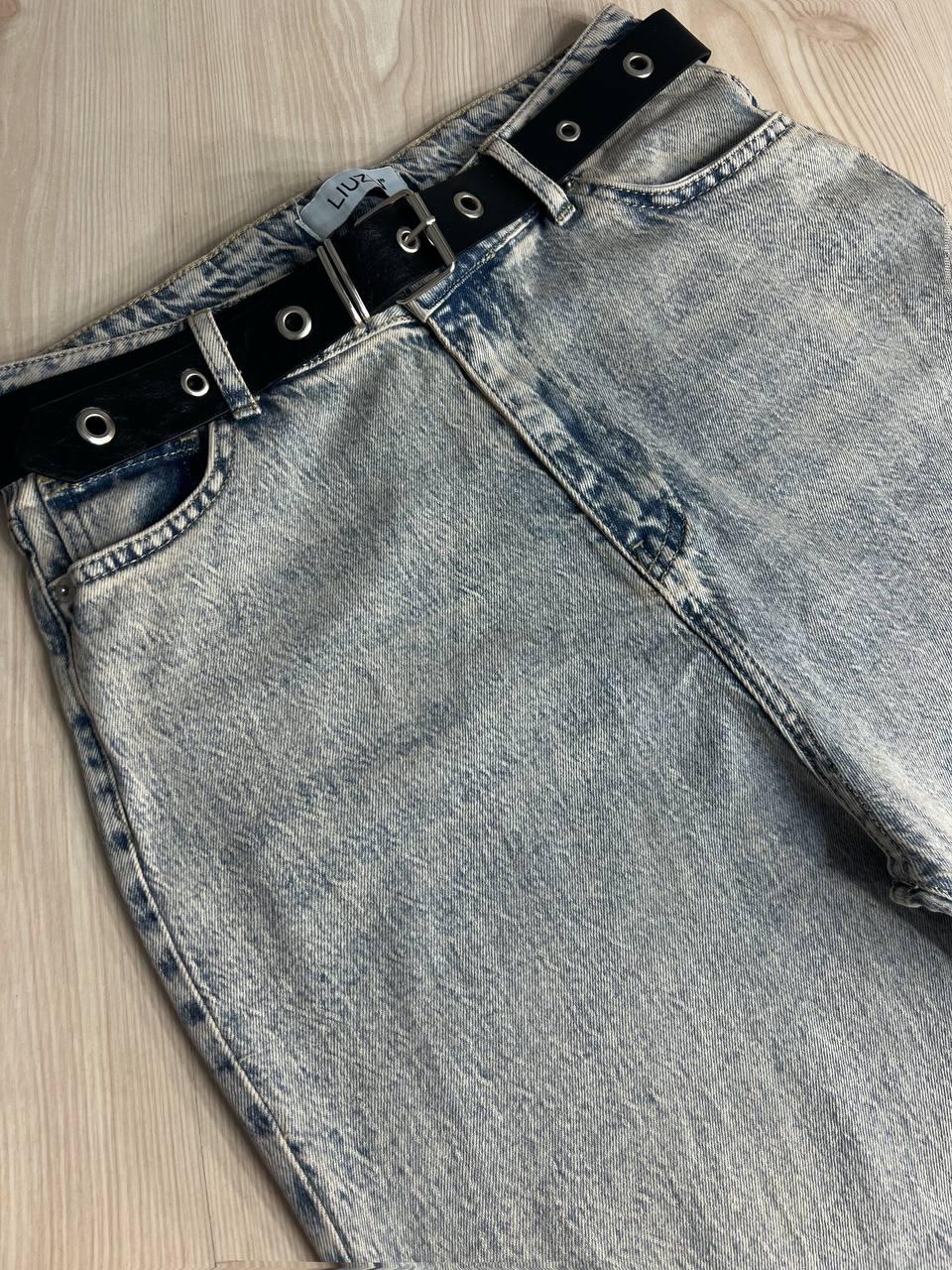 Джинсы женские LIUZIN 1360 wide leg широкие от бедра с ремнем р. 33 Голубой с коричневым (2337) - фото 7