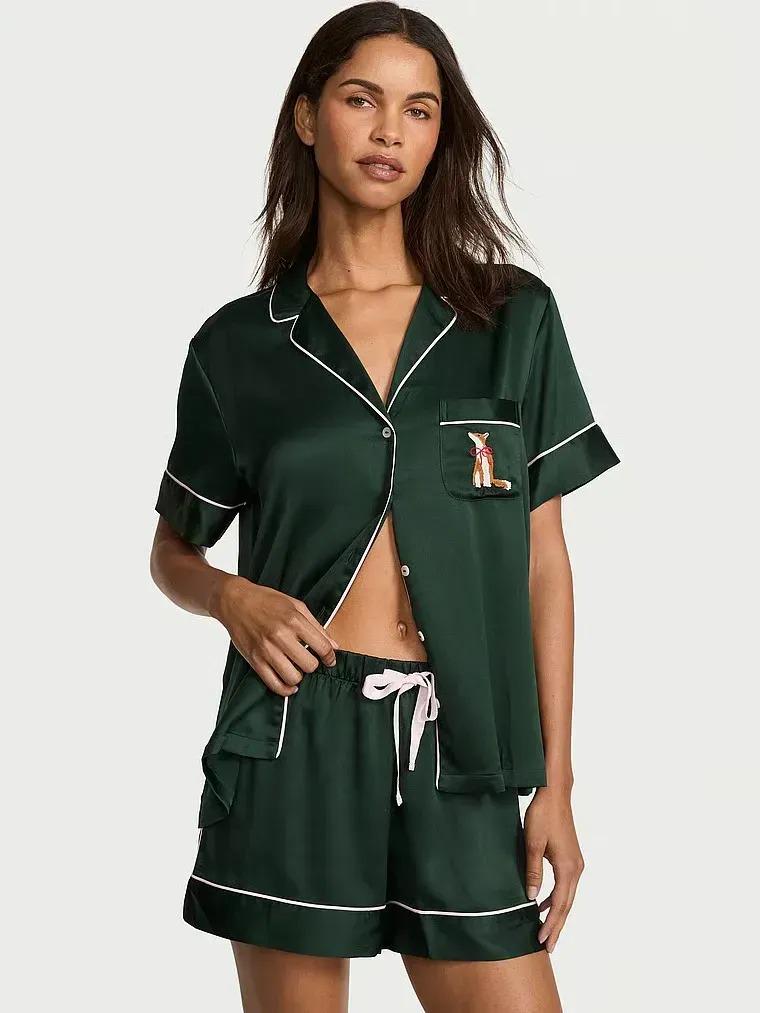 Пижама сатиновая Victoria's Secret Glazed Satin Short Pajama Set XS Зеленый (27161224)