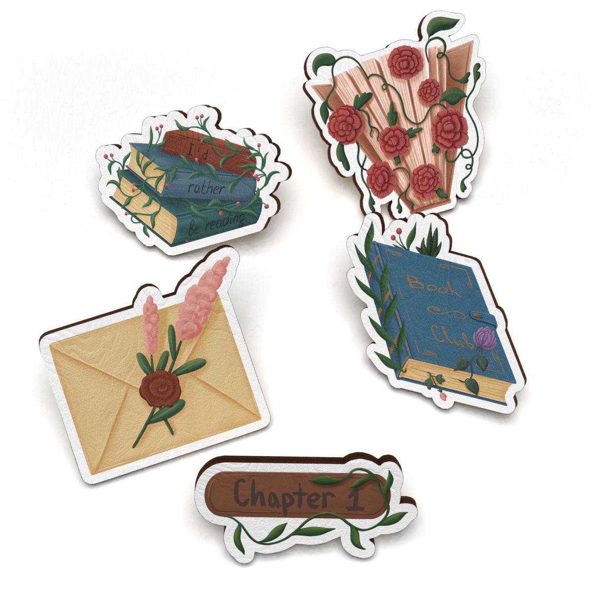 Набор значков Lex Altern Книги из дерева 5 шт.