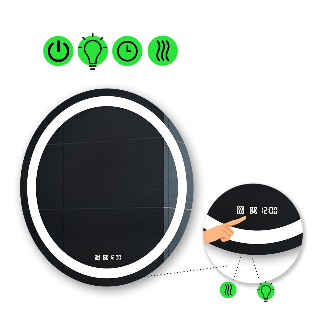 LED-зеркало 70x70 см с двумя сенсорами часами и подогревом модель Amica