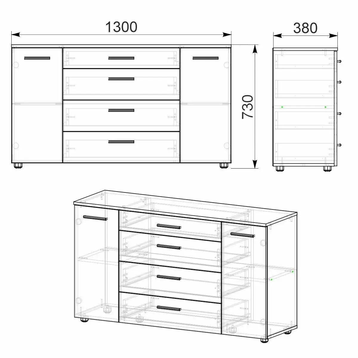 Комод Компаніт з шухлядами та дверцятами 130х38х73 см Дуб крафт золотий (26913886) - фото 2 Комод Компаніт з шухлядами та дверцятами 130х38х73 см Дуб крафт золотий (26913886) - фото 2