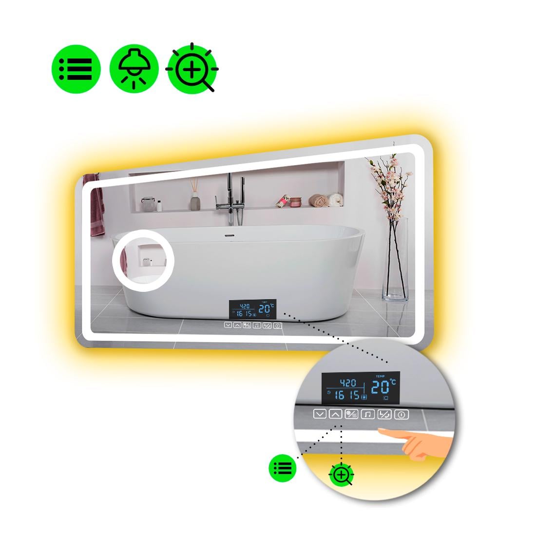 Зеркало с LED подсветкой Anvi с Smart-блоком и линзой с подсветкой 100x70 см (8994433)