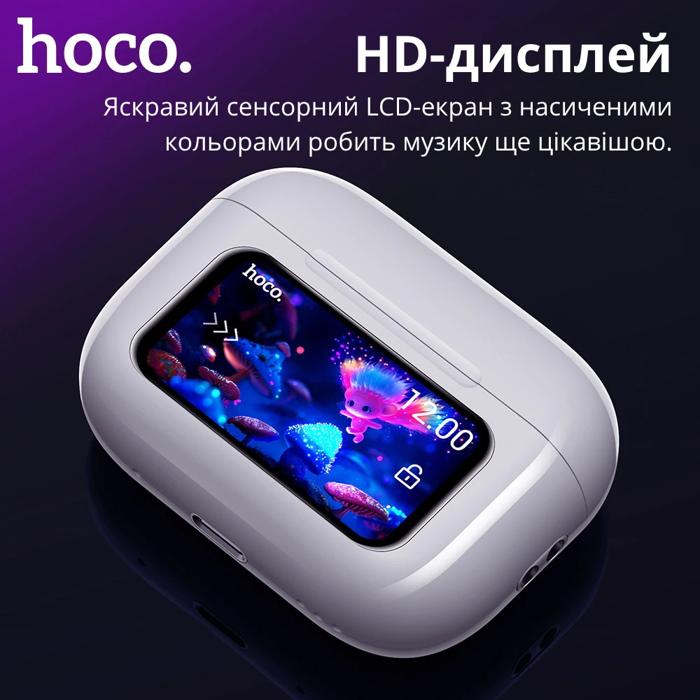 Навушники бездротові вакуумні Hoco Bluetooth 5.4 TWS з дисплеєм сенсорним та зарядним кейсом Білий (EW72) - фото 3