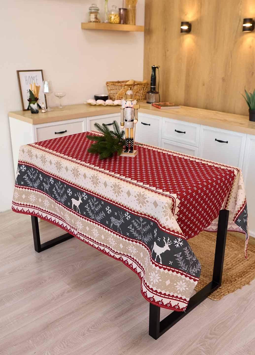 Скатерть новогодняя Северные олени кухонный стол 1,5х1,1 м