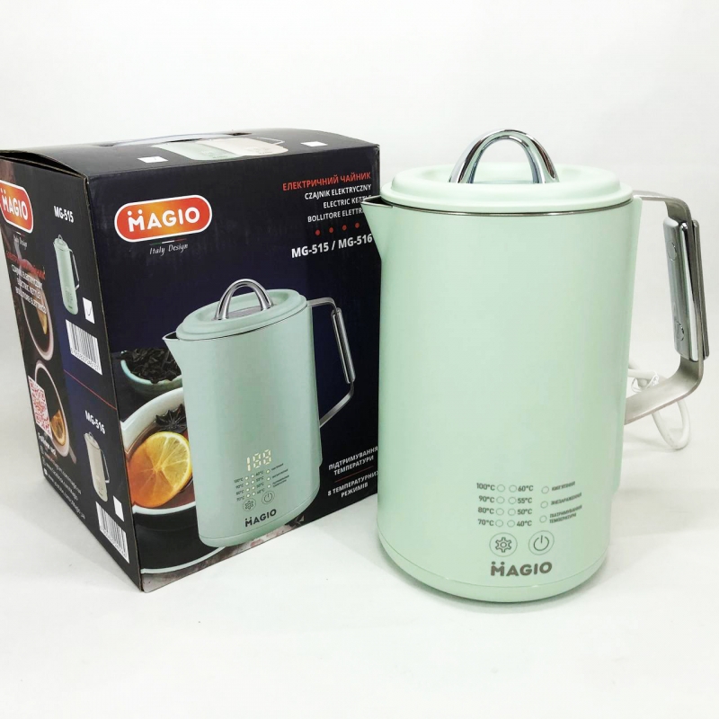 Електрочайник Magio MG-515 з регулювання температури 1,5 л 1500W Green (26202740) - фото 8