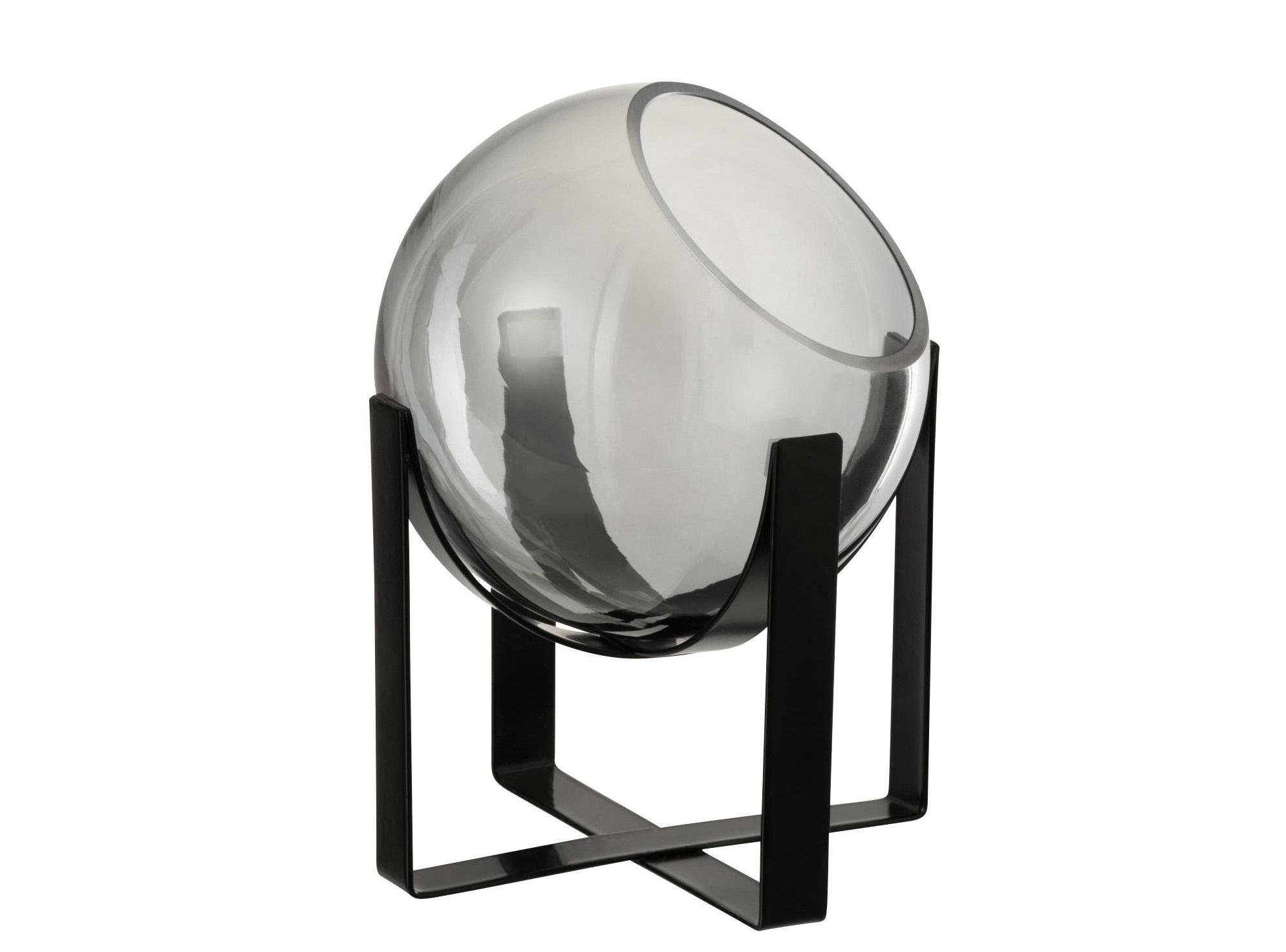 Ваза стеклянная J-LINE серого оттенка на металлической подставке 21 см Черный Ваза стеклянная J-LINE серого оттенка на металлической подставке 21 см Черный