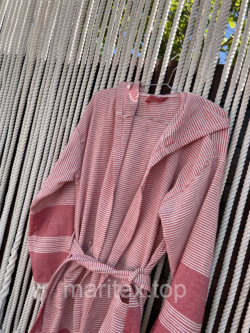 Халат жіночій бавовняний у смужку S-M Червоний (9951-halat) - фото 2 Халат жіночій бавовняний у смужку S-M Червоний (9951-halat) - фото 2