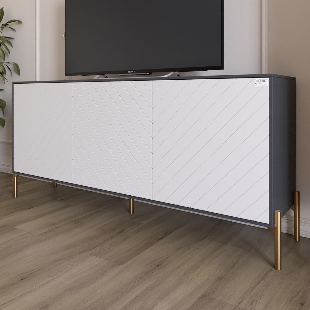 Тумба под телевизор Lion Амарант с золотыми металлическими ножками 168x40x76,5 см Антрацит/Белый (000-000-2388)