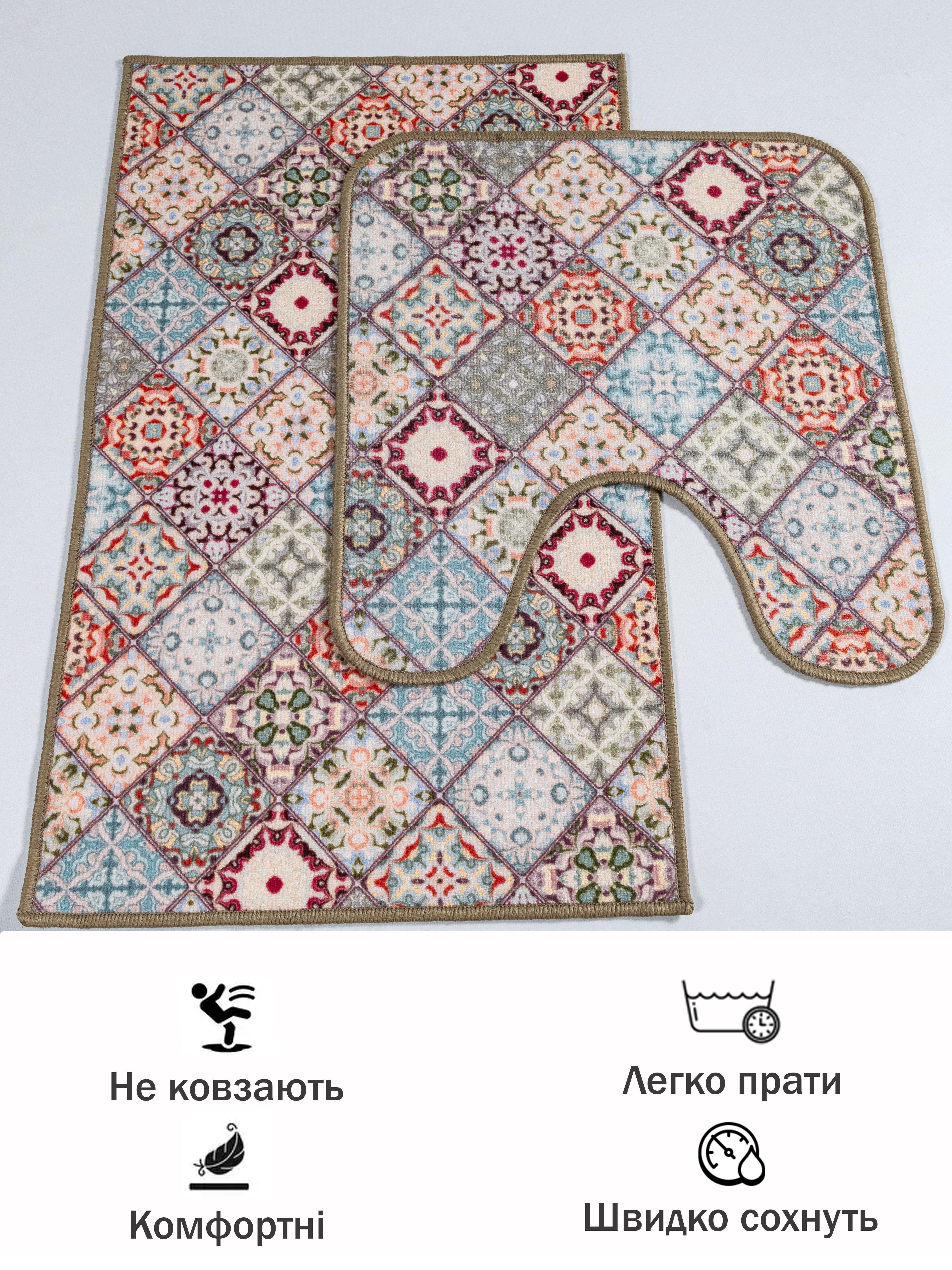 Набор ковриков в ванную комнату и туалет Print 202-2 100х150/57х60 см Бежевый/Голубой (484677384) - фото 5 Набор ковриков в ванную комнату и туалет Print 202-2 100х150/57х60 см Бежевый/Голубой (484677384) - фото 5