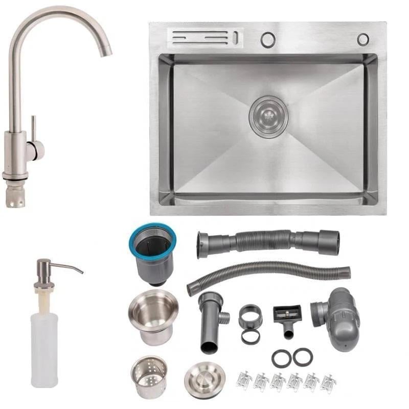 Мийка для кухні Lidz зі змішувачем з дозатором контейнером для ножів 60х45 см Сатин (lddsn6045)