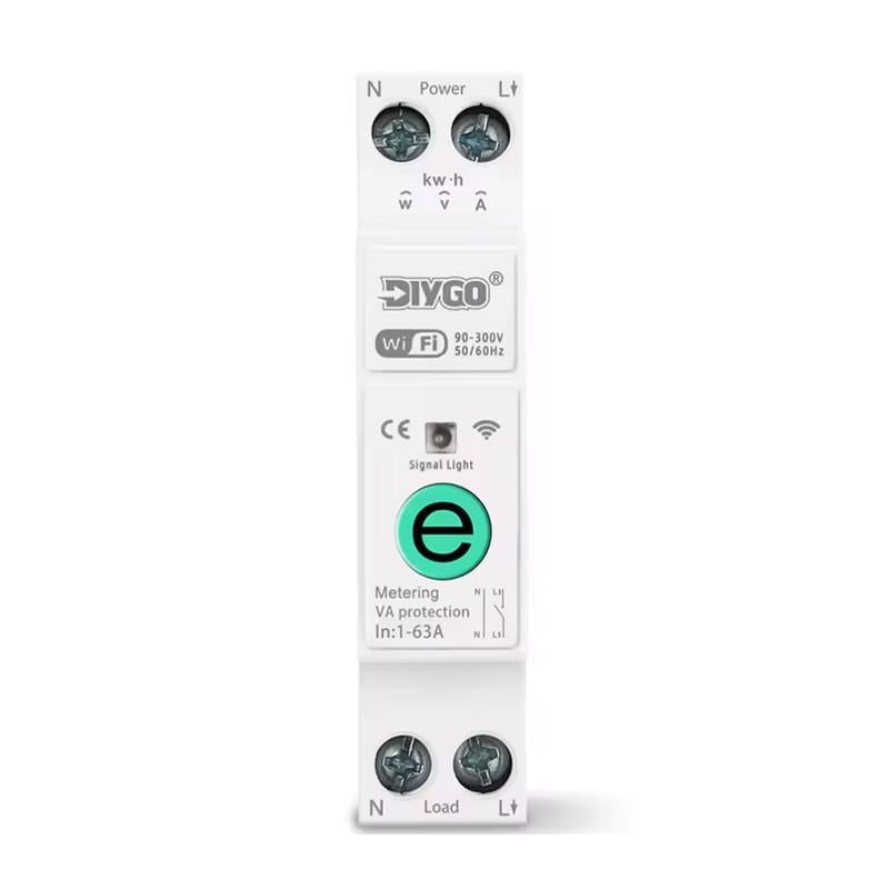 Умный WiFi выключатель DiyGo с полной защитой/счетчиками/таймером 1P+N 1-63A 230V eWeLink (DGB-63ET)