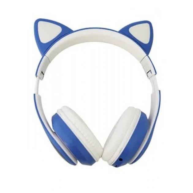 Наушники беспроводные Cat Ear VZV-24M Bluetooth с разноцветной LED подсветкой и кошачьими ушками Синий