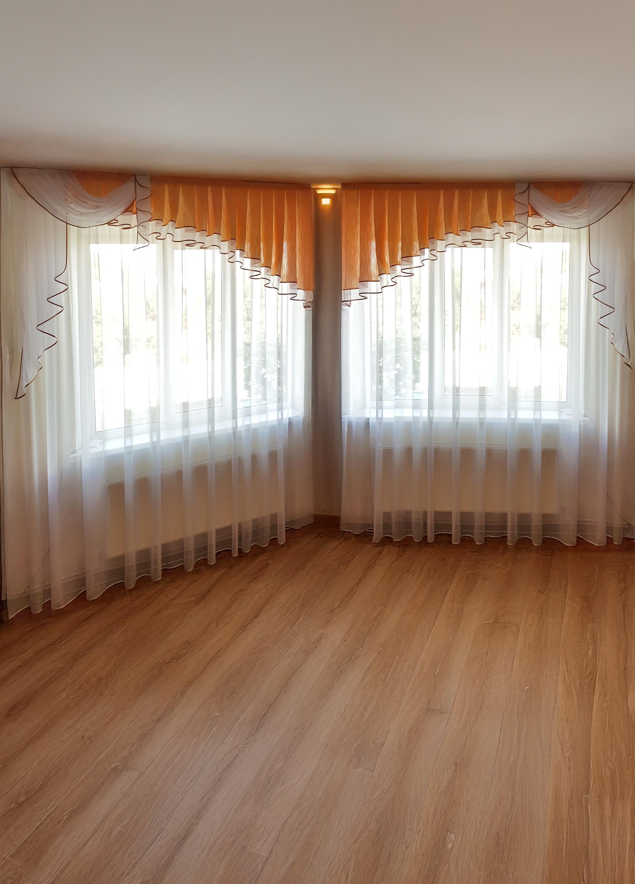 Ламбрекен Firanka Асимметрия атлас карниз 200 см Золотистый с молочным (20_3_2м)