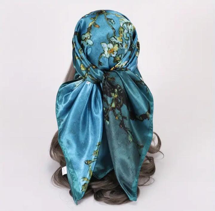 Хустка жіноча з художнім принтом Квітучі гілки мигдалю 90х90 см (00116) - фото 2 Хустка жіноча з художнім принтом Квітучі гілки мигдалю 90х90 см (00116) - фото 2