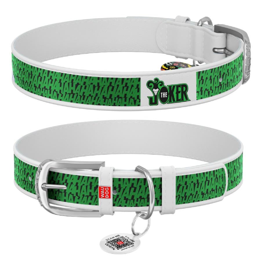 Ошейник для собак кожаный Waudog Design Джокер с QR паспортом XL 35 мм 44-58 см