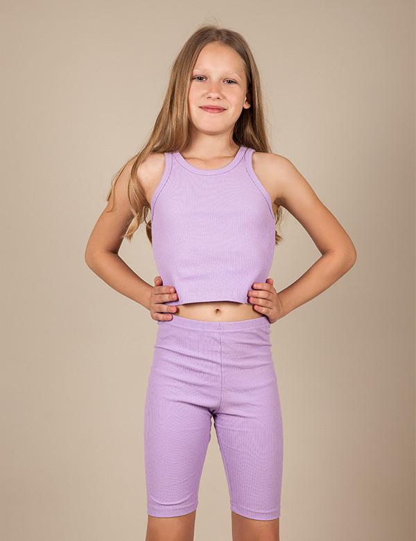 Майка детская хлопковая укороченная для девочки Gabbi Рубчик 140-146 см Сиреневый (12875)