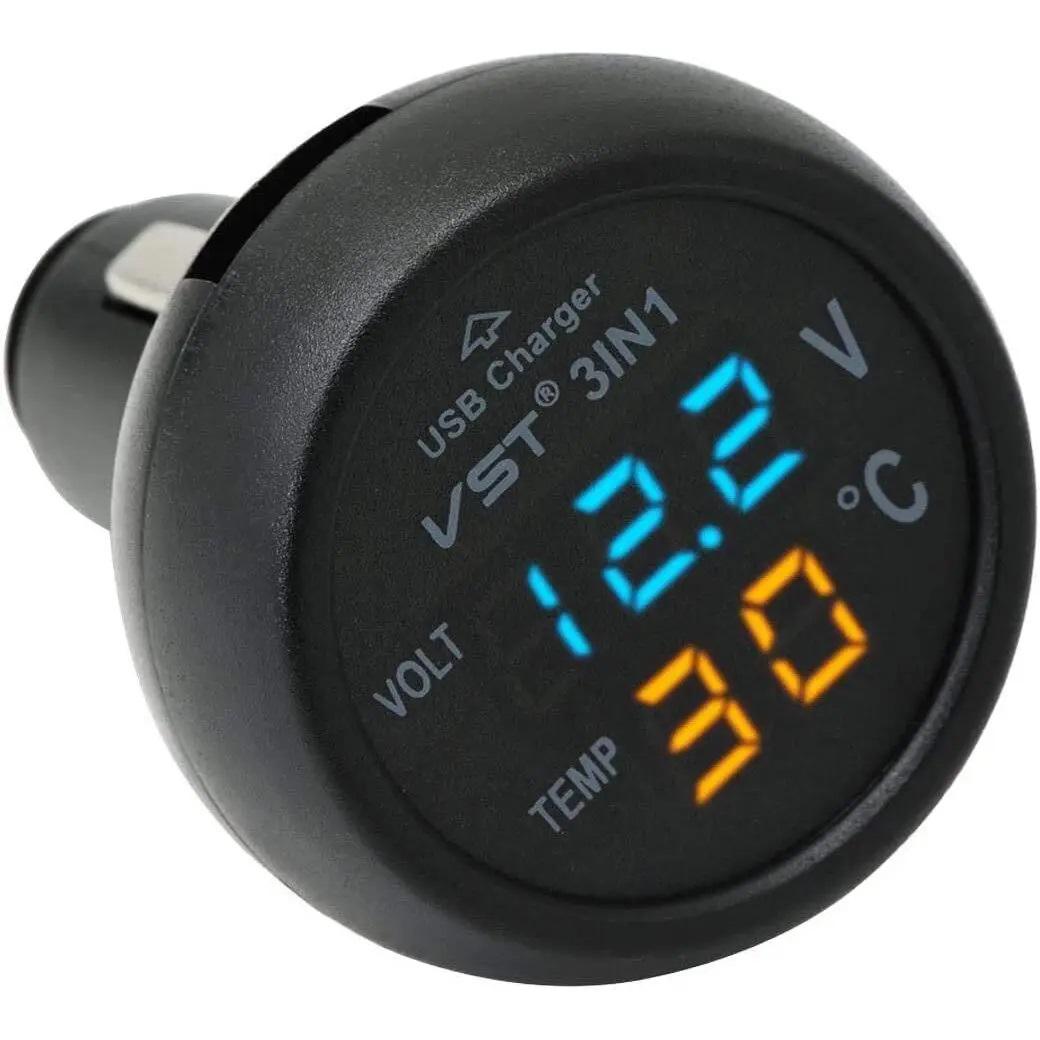Часы VST 706-5 с термометром и вольтметром в прикуриватель с USB (2079276475)