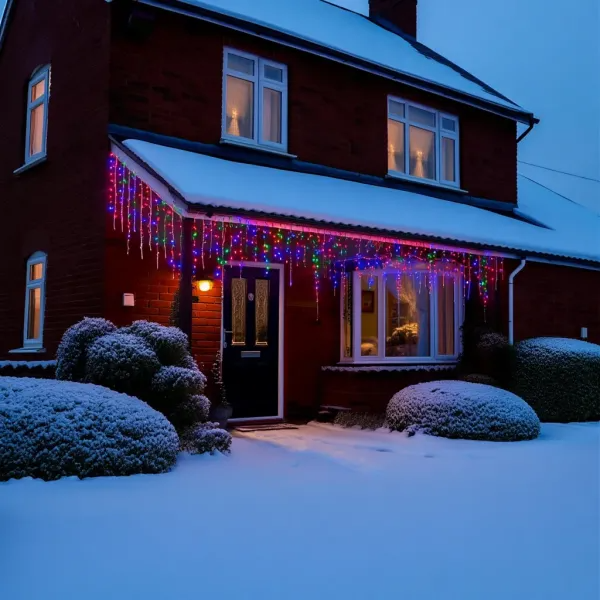 Гирлянда бахрома уличная 200 LED 12 м от сети черная нить Разноцветный
