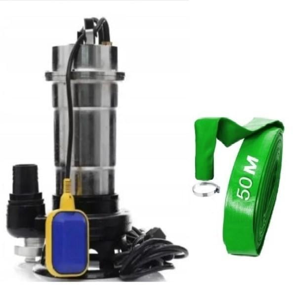 Насос фекальный Wisla WQS 2-2.5 хромированный чугун/нержавейка для грязной воды/фекалий/сливных ям с поплавком шланг 50 м (30491359)