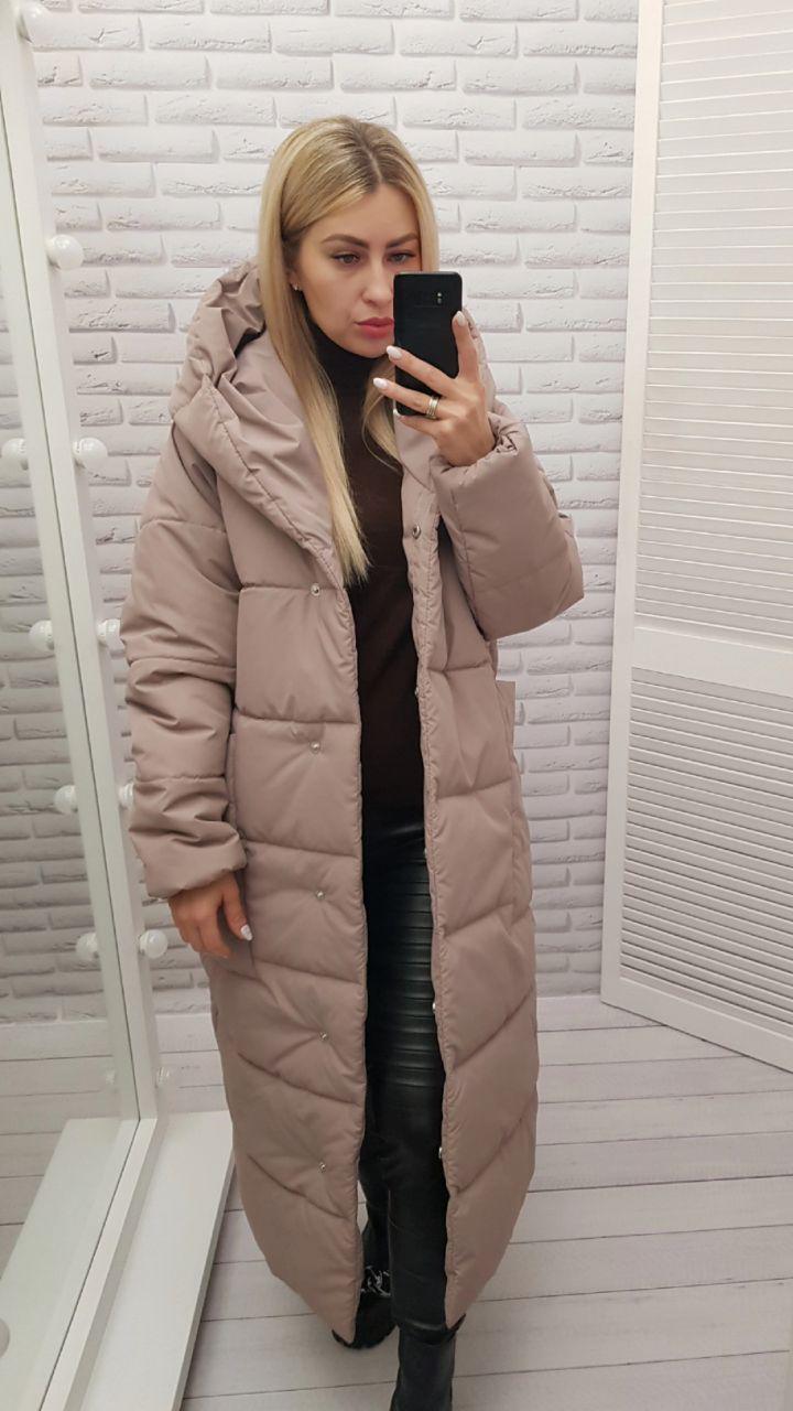Пуховик об'ємний супер довгий Аiza А500 р. 42-44 Вишневий - фото 5