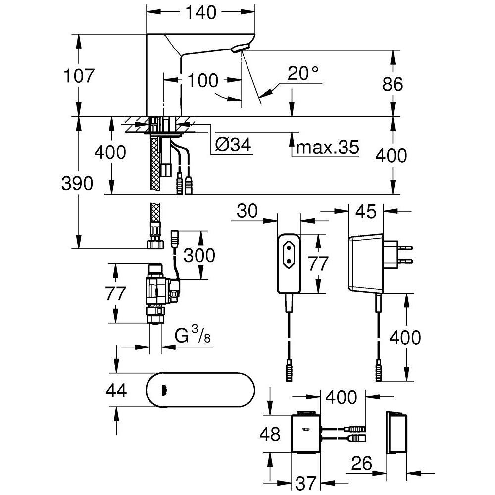 Кран для умывальника Grohe Euroeco Cosmopolitan E 36409000 сенсорный Хром (111365) - фото 2