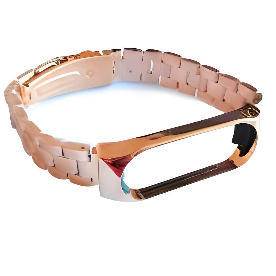 Ремешок для фитнес браслета Xiaomi Mi Band 3 4 Steel блочный Rose/Gold