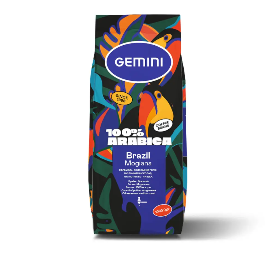Кофе Gemini Brazil Mogiana 100% arabica в зернах 1 кг (GE10001) Кофе Gemini Brazil Mogiana 100% arabica в зернах 1 кг (GE10001)