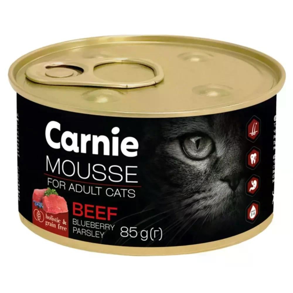 Корм для кошек влажный Carnie мусс с говядиной черникой петрушкой и желе 85 г