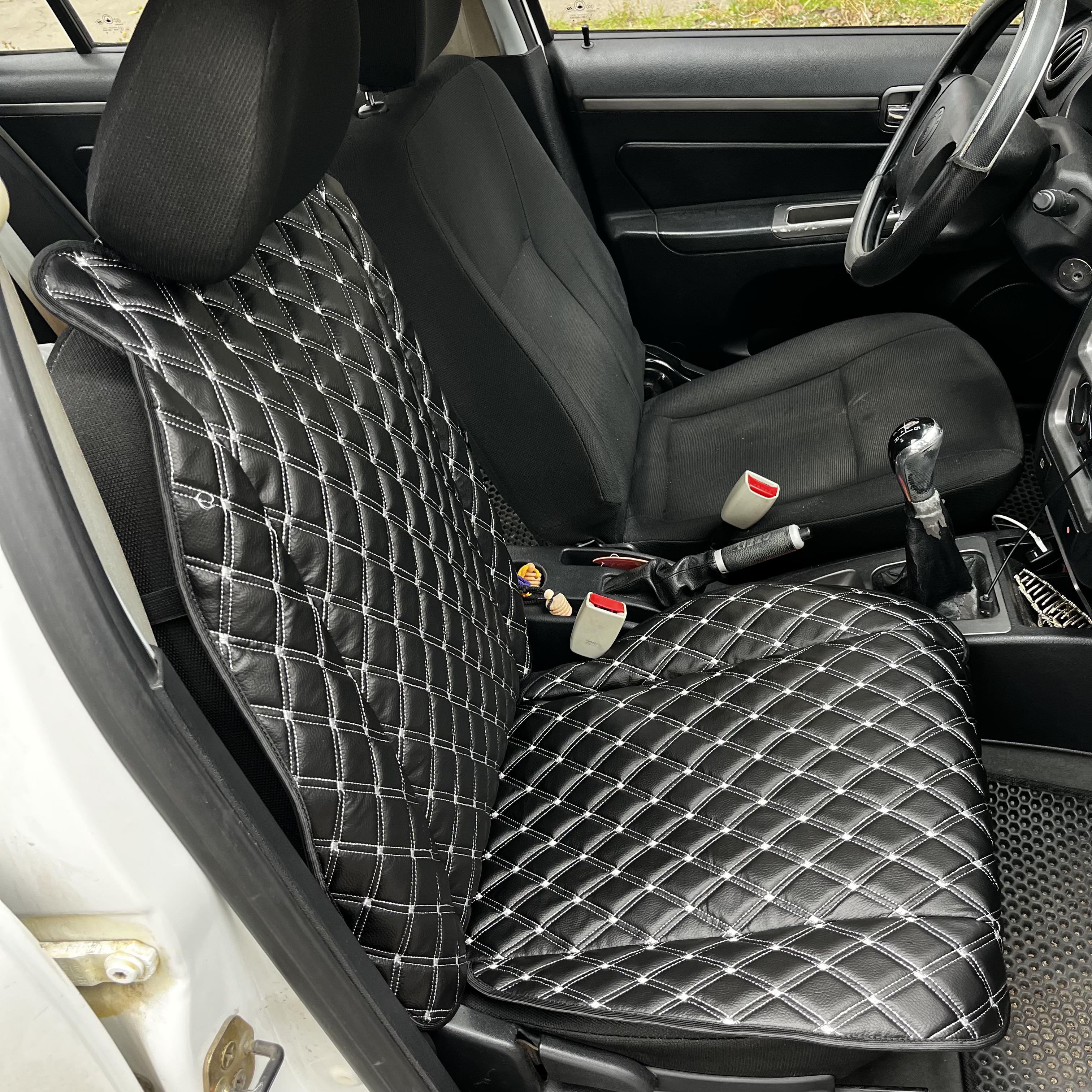 Накидка універсальна на переднє сидіння авто з екошкіри 1 шт. Чорний з білим - фото 2