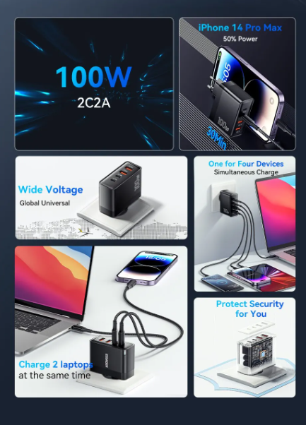 Зарядное устройство Essager 100W GAN USB-A Type-C White (0296) - фото 2 Зарядное устройство Essager 100W GAN USB-A Type-C White (0296) - фото 2