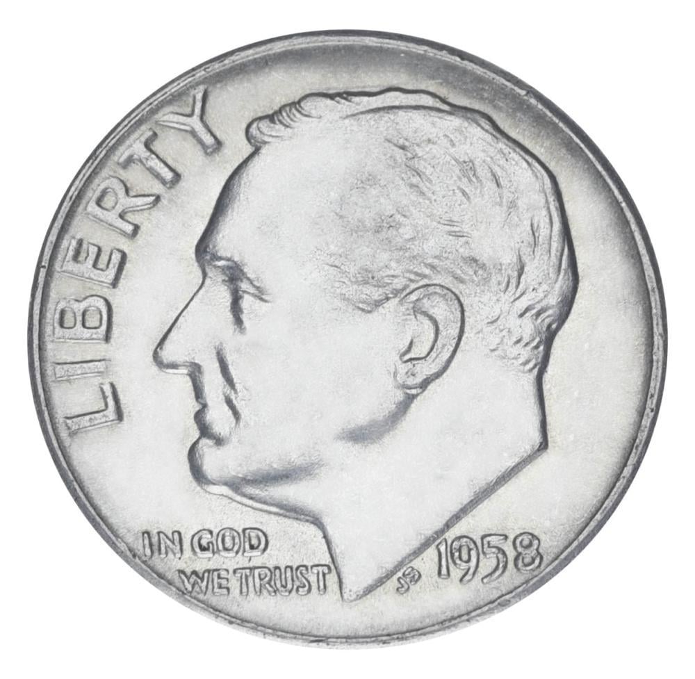 Коллекционная монета США 10 центов 1958 серебро F-VF Дайм Рузвельт 2,5 г (М19929)
