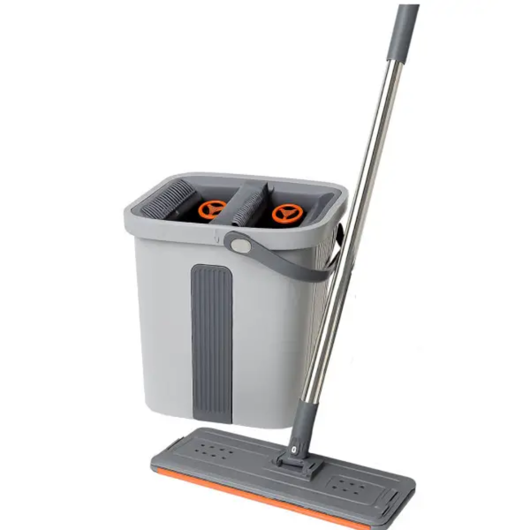Комплект для уборки швабра плоская и ведро с автоматическим отжимом Комплект для уборки швабра плоская и ведро с автоматическим отжимом