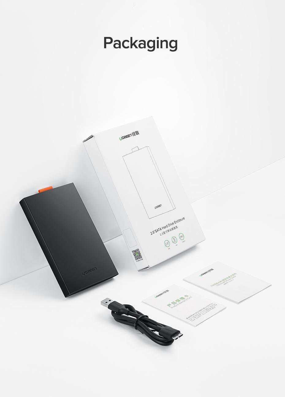 Корпус зовнішній для HDD SSD UGREEN 2.5" SATA III USB 3.0/5 Гбіт/с до 6 ТБ з кабелем Чорний (60353) - фото 23