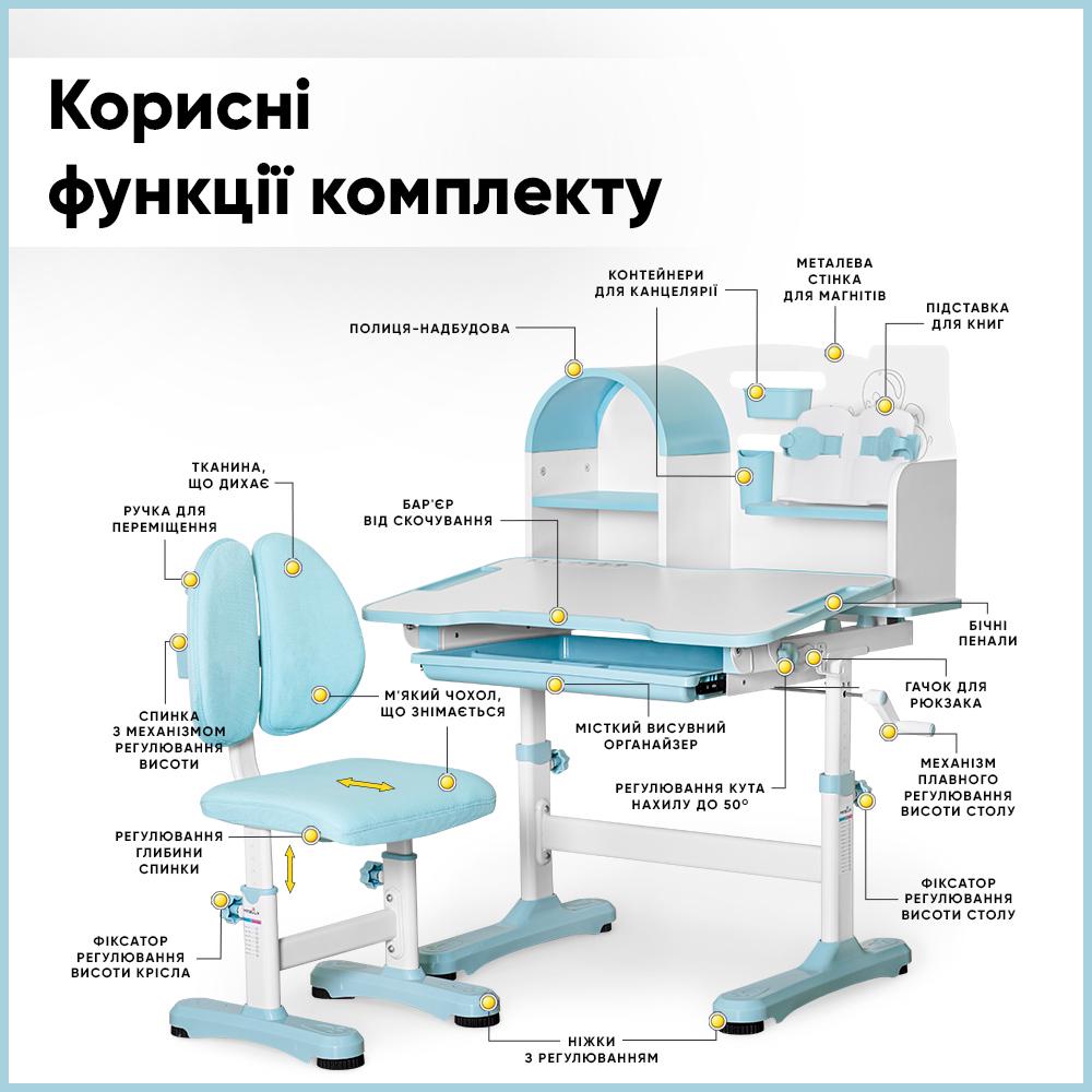 Парта дитяча шкільна з кріслом Mealux Wave Octo Блакитний (BD-33 BL) - фото 4