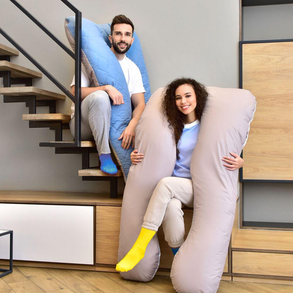 Набір подушок стьобаних IDEIA U-shape з наволочкою на блискавці антиалергенні 140х75х20 см 2 шт. Джинсовий/Сіро-білий (25875) - фото 10