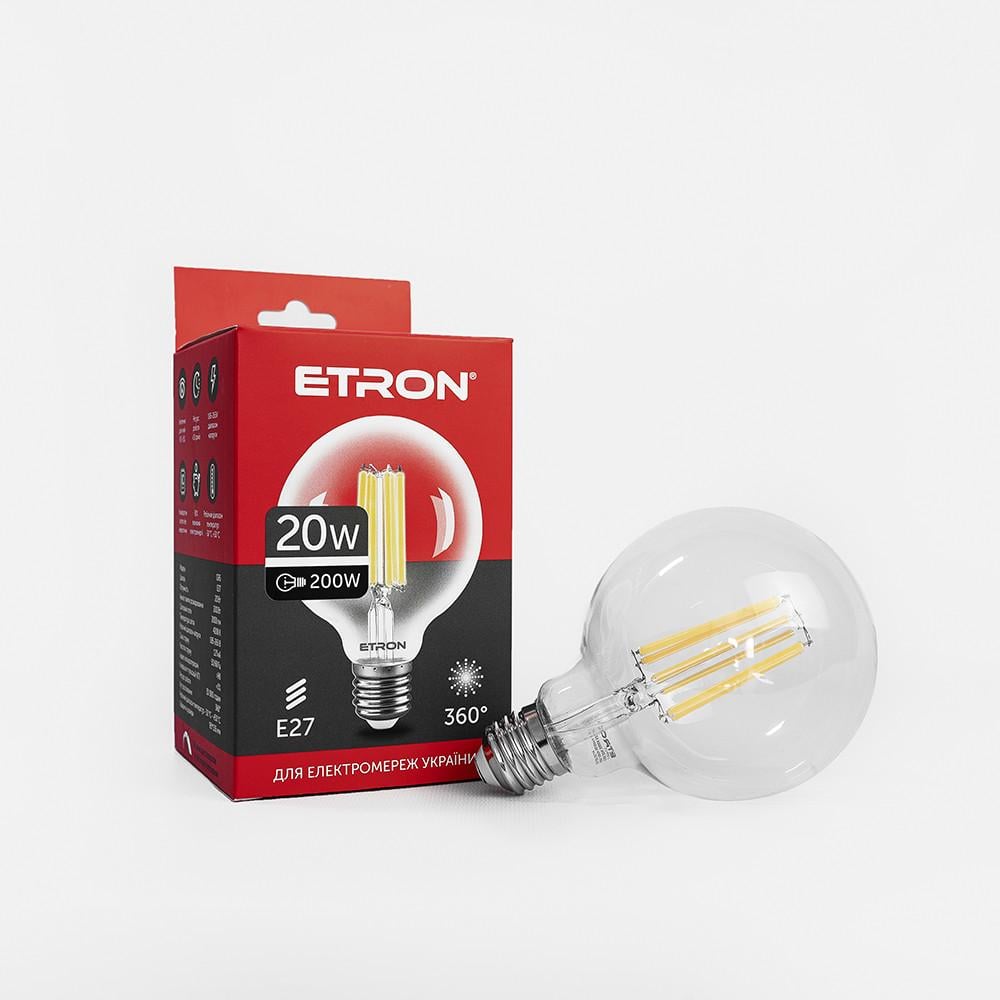 LED лампа ETRON Filament 1-EFP-172 G95 E27 20W 4200 K Прозрачный - фото 1