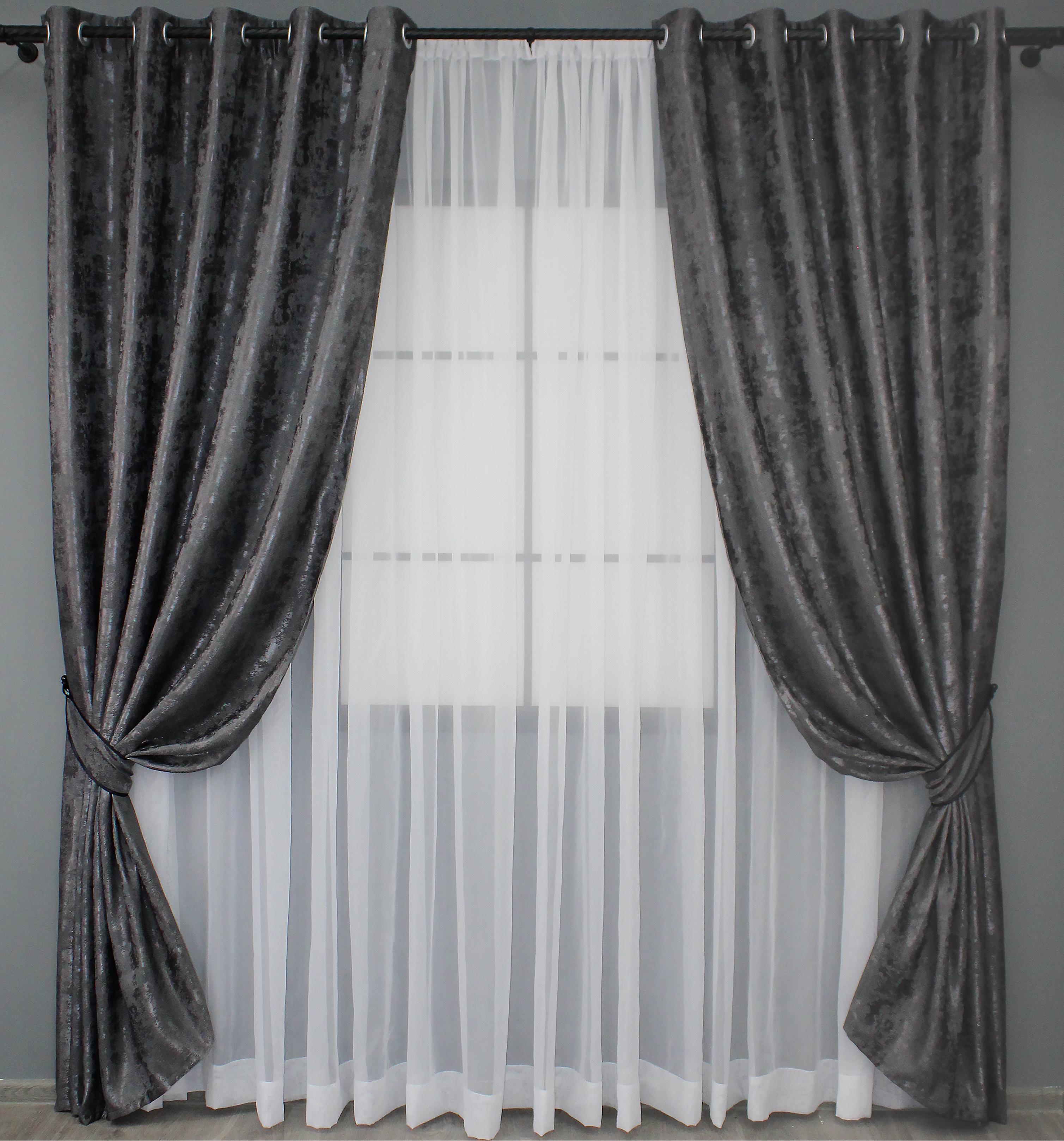 Комплект штор на люверсах VR-Textil Sultan YL №1211ш 150х250 см 2 шт. Графитовый (37-0004)