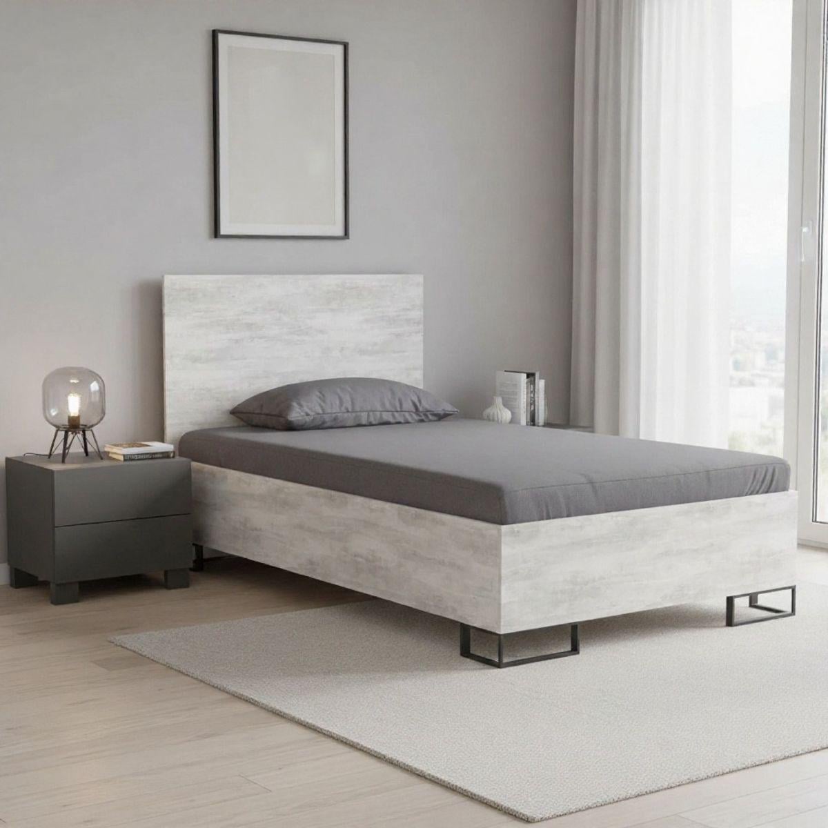 Кровать односпальная AiH Ascet с ламелями ламинированная ДСП/металлические ножки 120х200 см Ателье светлый (AS07040000030)