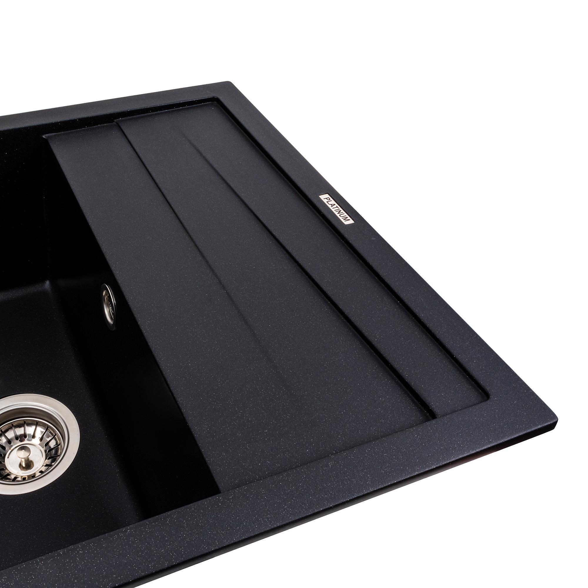 Мийка кухонна Platinum PLS-A42108 гранітна прямокутна 700x500 мм Чорний (25969710) - фото 3