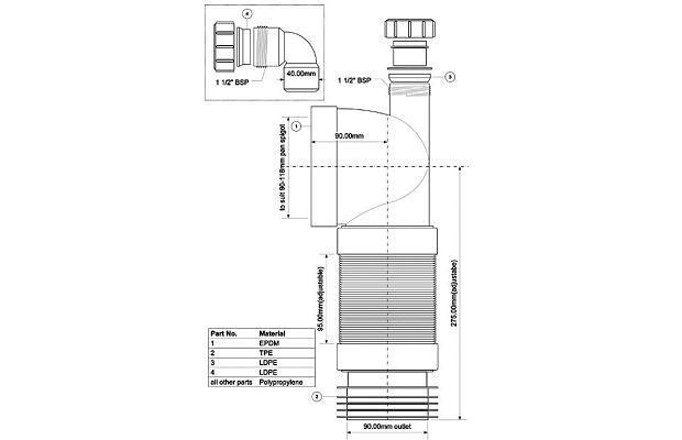 Гофротруба розтяжна для унітазу Mcalpine 260-420 мм під кутом 90 з відводом (WC-CON8FD) - фото 2