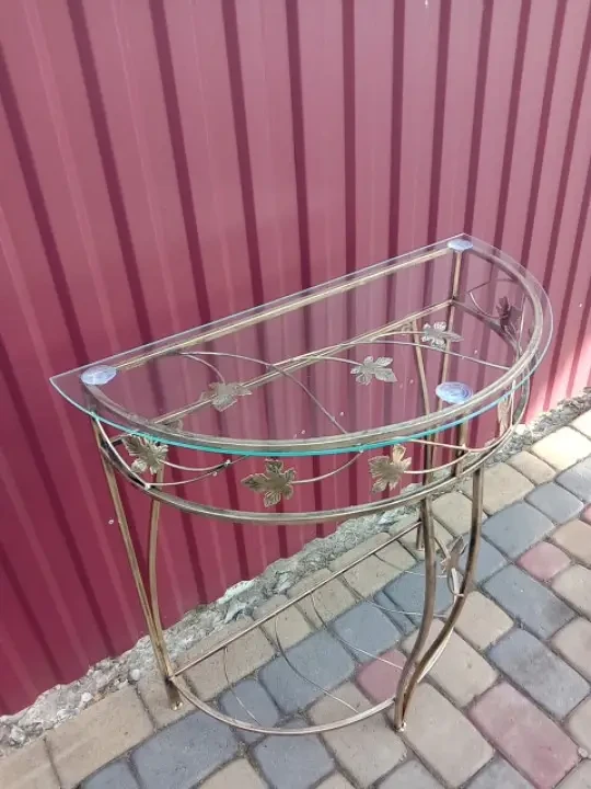 Стол садовый полукруглый Домик стеклянный на 3 ножках пристенный 70 см (CNT00011875)