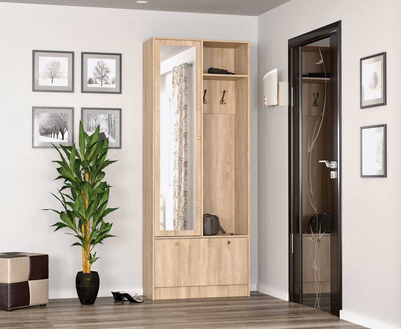 Прихожая прямая Mebel Service Палермо шкаф с зеркалом 84,8х35,2х216 см Дуб самоа (23461221)