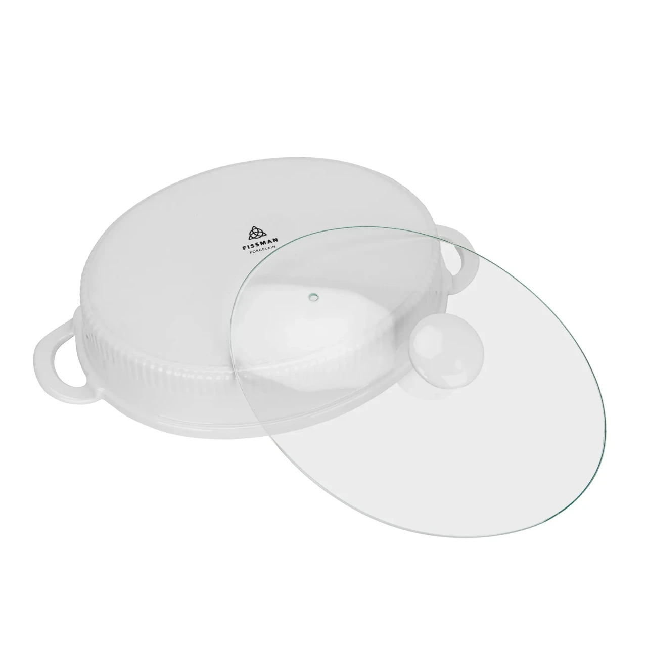 Форма овальная для запекания Fissman Horeca 26,5x 22,5x6 см 1600 мл со стеклянной крышкой из фарфора (14158) - фото 4