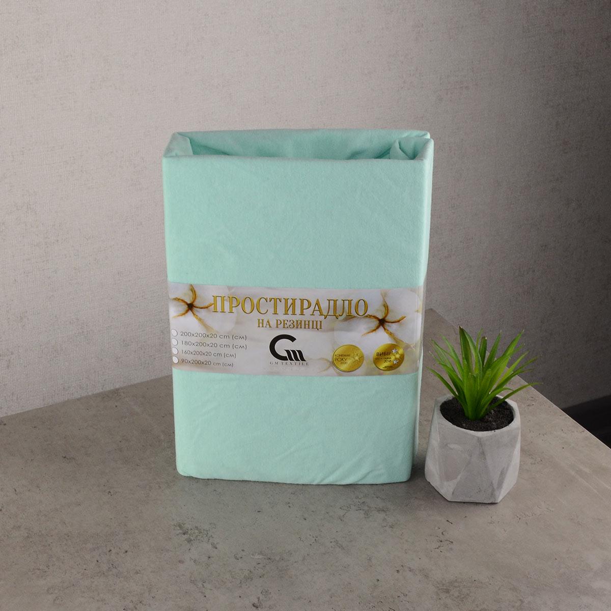 Простынь трикотажная на резинке GM Textile 200х200х20 см Мятный